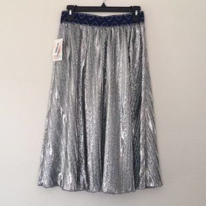 ⭐️ Lularoe Metallic Silver Jill Skirt Navy Waistband Size: MEDIUM